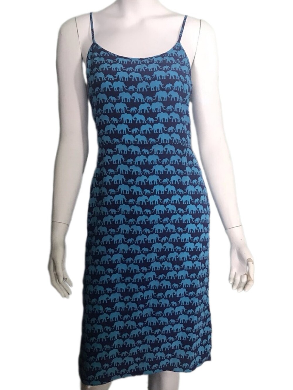100% Silk Dress Spaghetti Strap Joe Fresh Elephant Print Blue Size 0